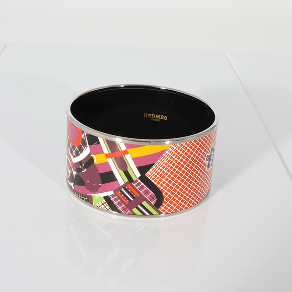 HERMES Palladium Plated Extra Wide Pour Sortier Enamel Bracelet [62MM] - Picture 5 of 5